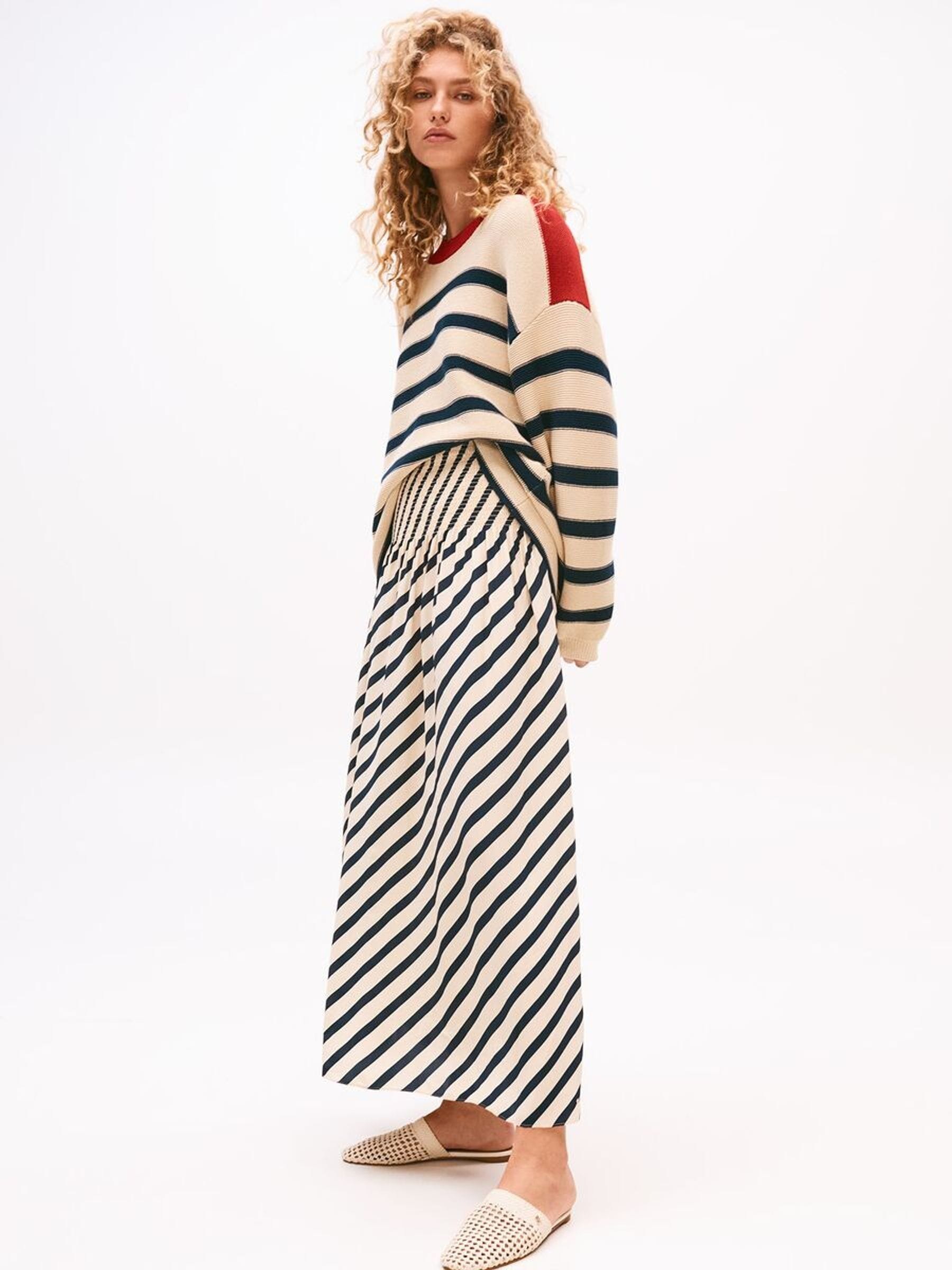 Tommy Hilfiger Cream x Sofia Richie Grainge Breton Strip Maxi Fluid Skirt