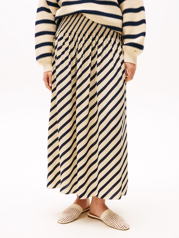 Tommy Hilfiger Cream x Sofia Richie Grainge Breton Strip Maxi Fluid Skirt - Image 2 of 7