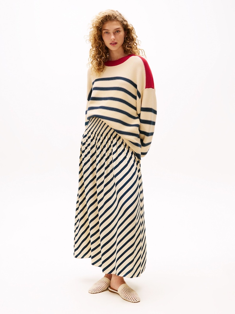 Tommy Hilfiger Cream x Sofia Richie Grainge Breton Strip Maxi Fluid Skirt - Image 3 of 7