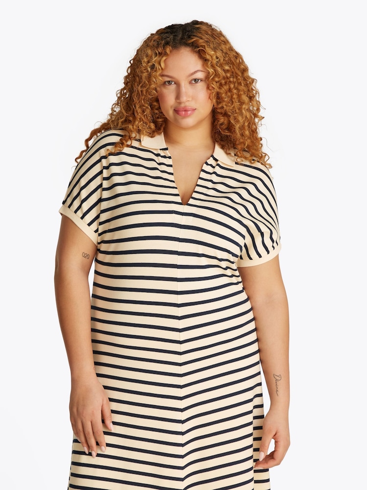 tommy midi dress Tommy Hilfiger Women's Tie-Detail Boat Neck Midi Dress - Classy Stripe Dark Night Navy/ecru