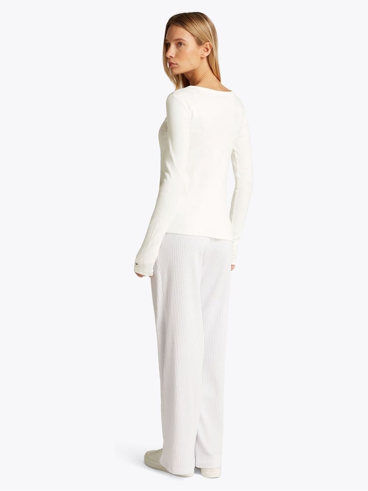 Tommy Hilfiger White Slim Long Sleeve Henley Top - Image 3 of 6