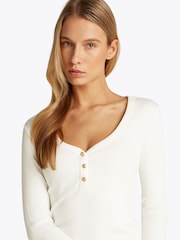 Tommy Hilfiger White Slim Long Sleeve Henley Top - Image 4 of 6