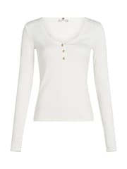 Tommy Hilfiger White Slim Long Sleeve Henley Top - Image 5 of 6