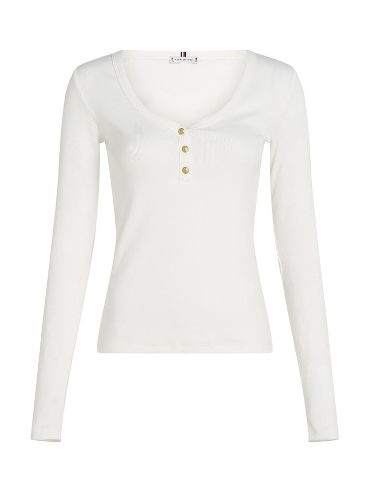 Tommy Hilfiger White Slim Long Sleeve Henley Top - Image 5 of 6
