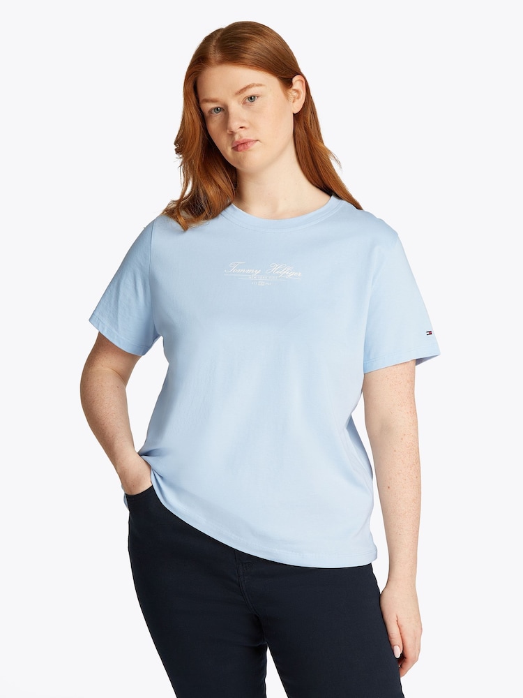Синий - Tommy Hilfiger футболка из 100% хлопка классического кроя Curve - Изображение 1 из 6