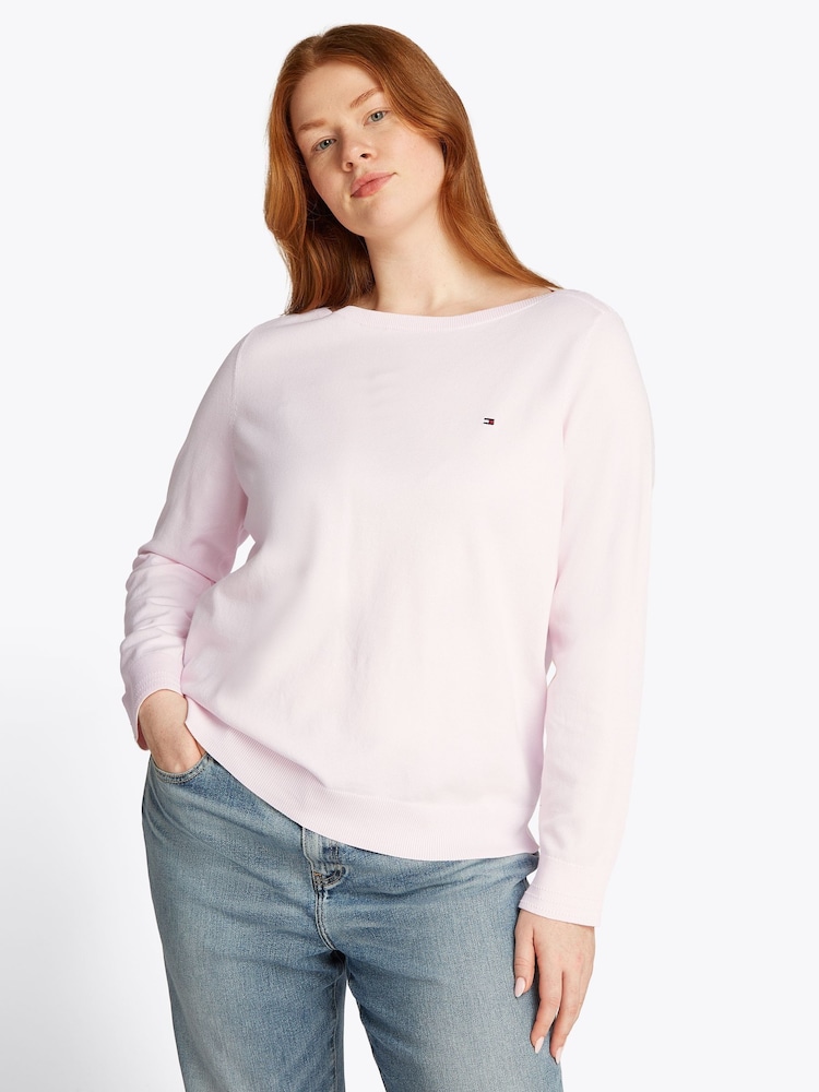 Tommy Hilfiger Pink Curve Cotton Jersey Stitch Boat Neck Jumper - Image 1 of 6
