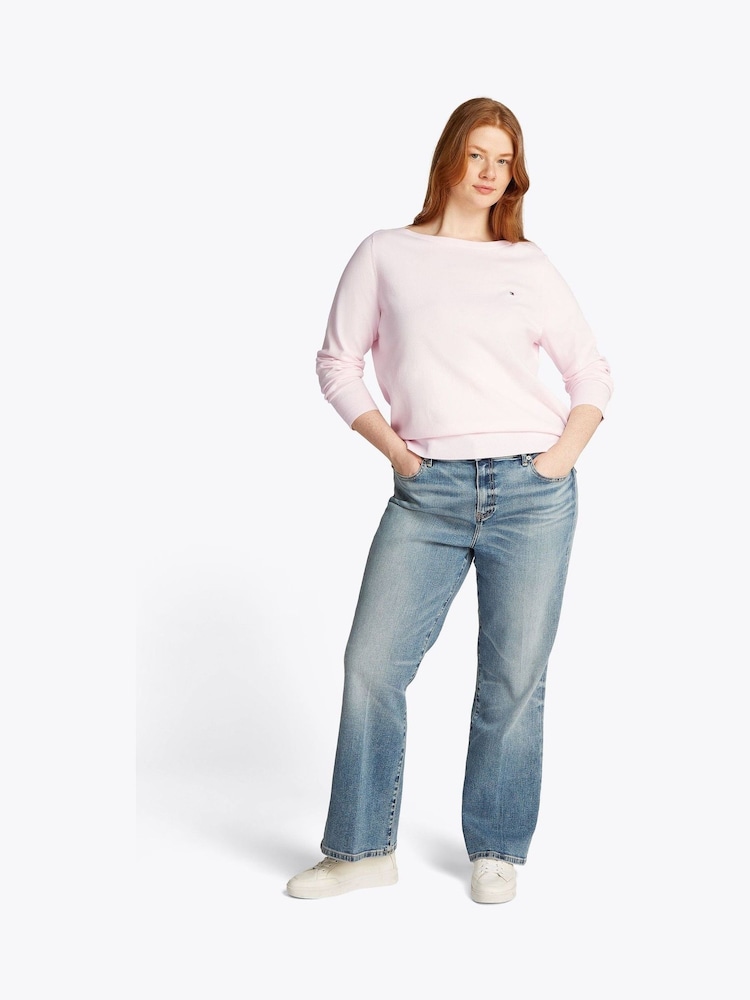Tommy Hilfiger Pink Curve Cotton Jersey Stitch Boat Neck Jumper - Image 2 of 6