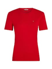 Красный - Tommy Hilfiger Slim Crew Neck Short Sleeve 100% Cotton T-Shirt - Image 1 of 2