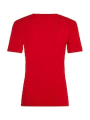 Красный - Tommy Hilfiger Slim Crew Neck Short Sleeve 100% Cotton T-Shirt - Image 2 of 2