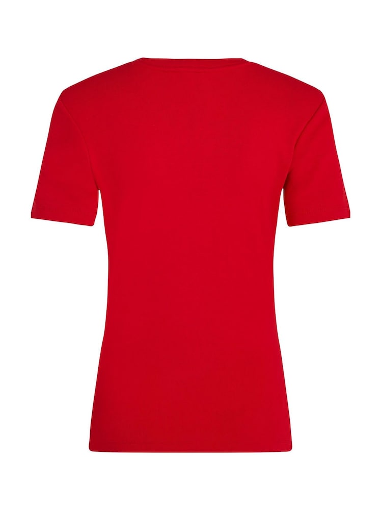 Красный - Tommy Hilfiger Slim Crew Neck Short Sleeve 100% Cotton T-Shirt - Image 2 of 2