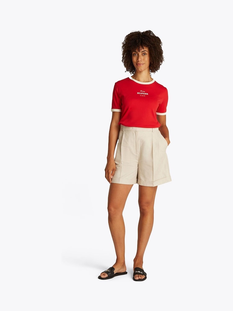 Tommy Hilfiger Brown Linen Mix Pleated Shorts - Image 2 of 6