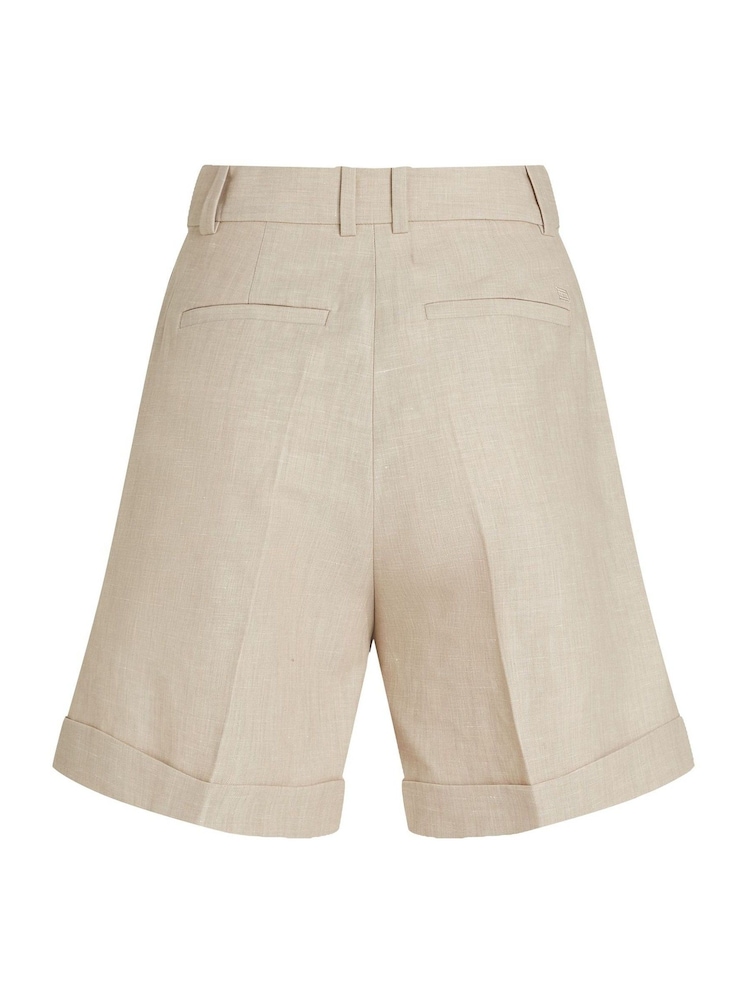 Tommy Hilfiger Brown Linen Mix Pleated Shorts - Image 6 of 6