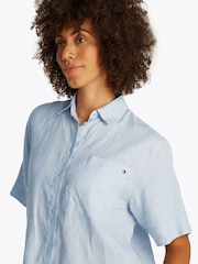 Tommy Hilfiger Blue Linen Short Sleeve 100% Linen Shirt - Image 4 of 6