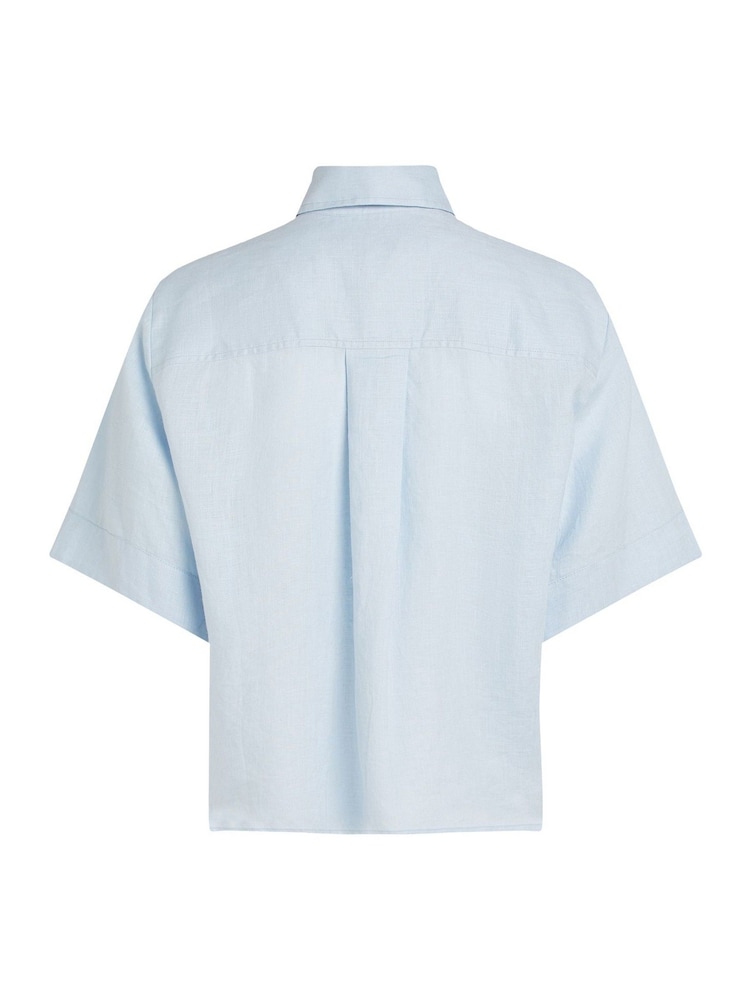 Tommy Hilfiger Blue Linen Short Sleeve 100% Linen Shirt - Image 6 of 6