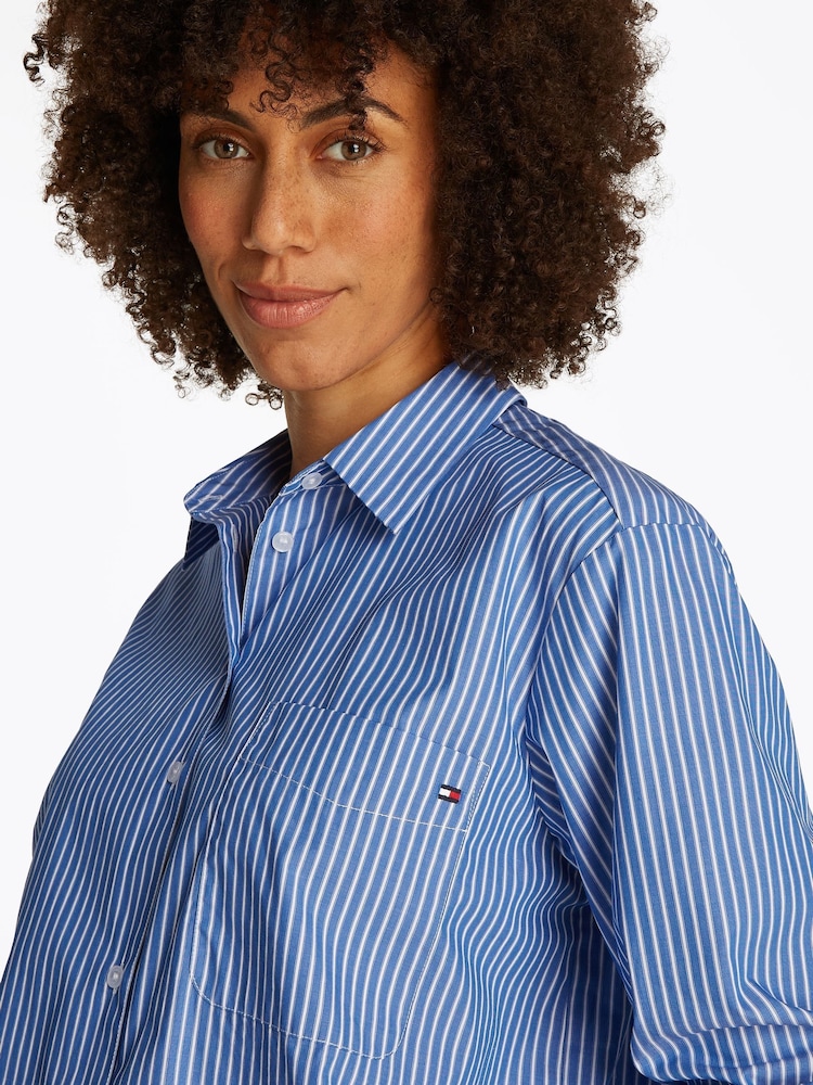 Tommy Hilfiger Blue Easy Fit Essential 100% Cotton Poplin Shirt - Image 4 of 6