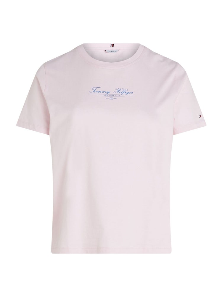 Tommy Hilfiger Pink Regular Fit Curve 100% Cotton T-Shirt - Image 5 of 6