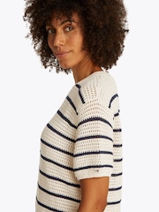 Tommy Hilfiger Blue Pointelle Crochet Crew Neck Short Sleeve Jumper - Image 4 of 6