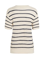 Tommy Hilfiger Blue Pointelle Crochet Crew Neck Short Sleeve Jumper - Image 6 of 6