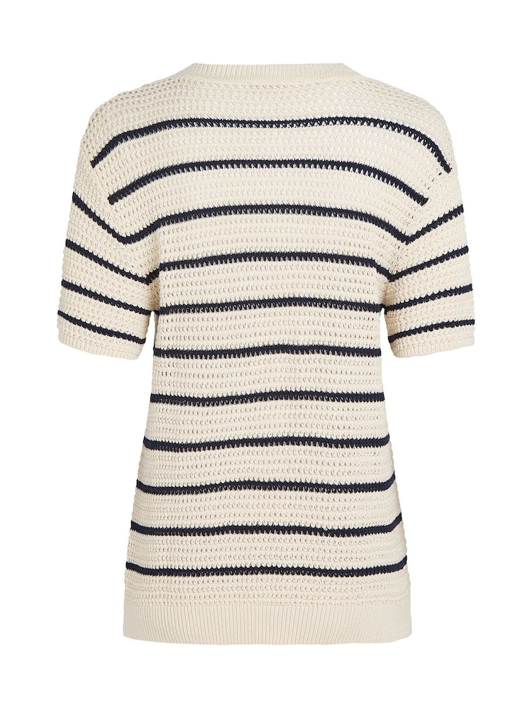 Tommy Hilfiger Blue Pointelle Crochet Crew Neck Short Sleeve Jumper - Image 6 of 6
