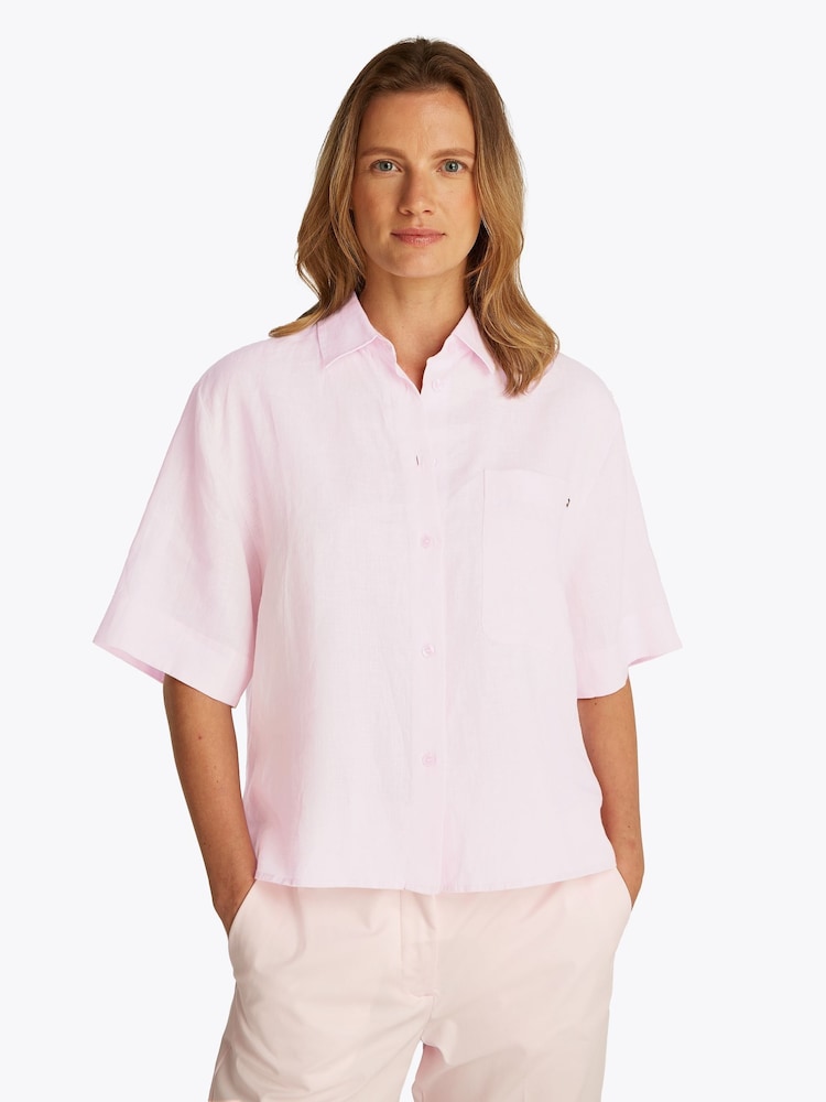 Tommy Hilfiger Pink Linen Short Sleeve 100% Linen Shirt - Image 1 of 6