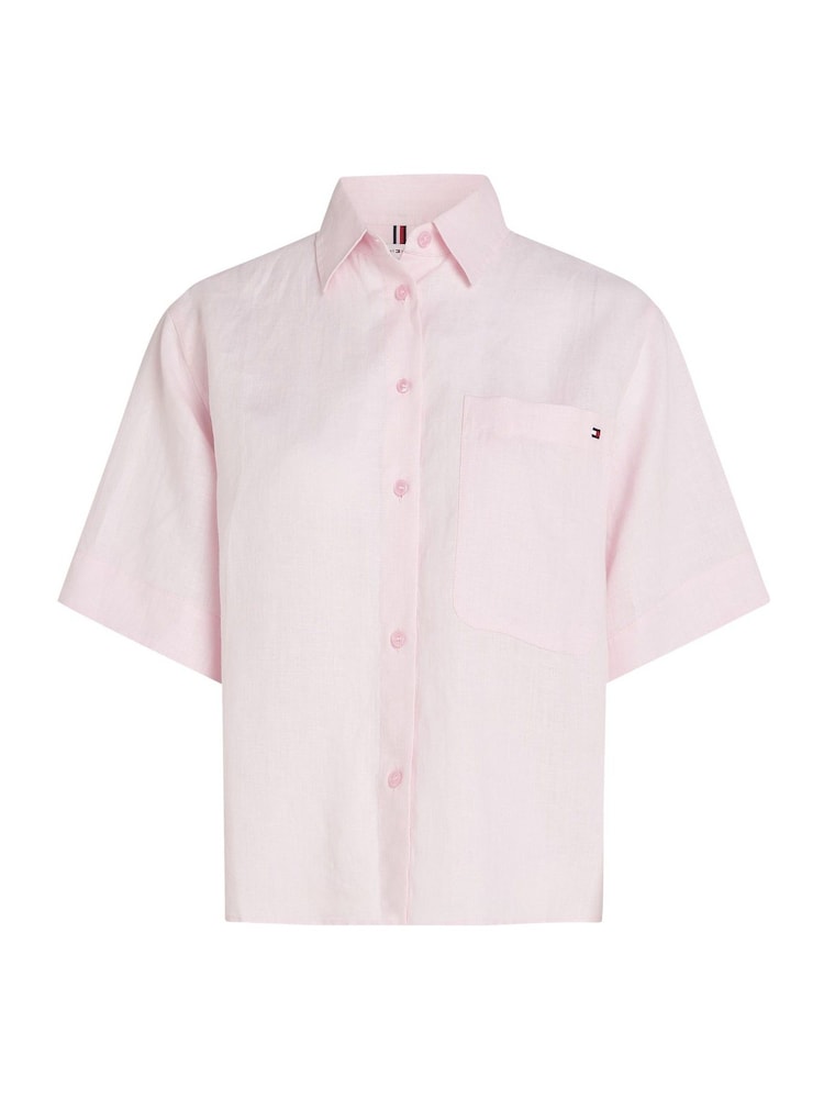 Tommy Hilfiger Pink Linen Short Sleeve 100% Linen Shirt - Image 5 of 6