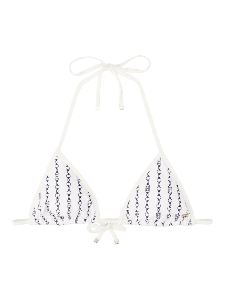 Tommy Hilfiger White Print Triangle Bikini Top With Removable Pads - Image 4 of 5