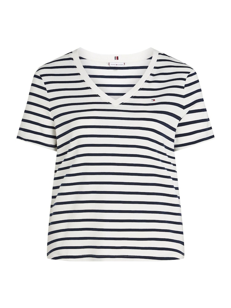 Голубой - Tommy Hilfiger Slim Crew Neck Short Sleeve 100% Cotton T-Shirt - Image 1 of 2