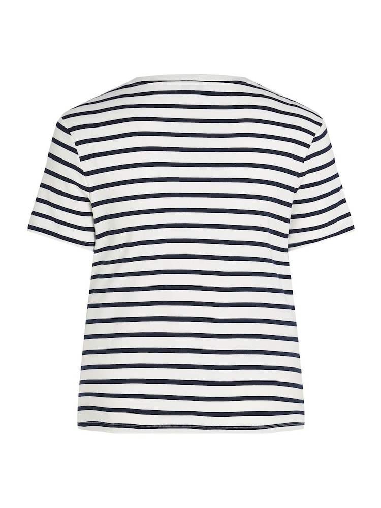 Голубой - Tommy Hilfiger Slim Crew Neck Short Sleeve 100% Cotton T-Shirt - Image 2 of 2