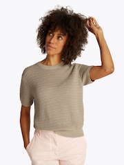Tommy Hilfiger Natural Pointelle Crochet Crew Neck Short Sleeve Jumper - Image 1 of 6
