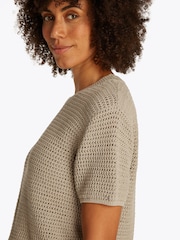 Tommy Hilfiger Natural Pointelle Crochet Crew Neck Short Sleeve Jumper - Image 4 of 6
