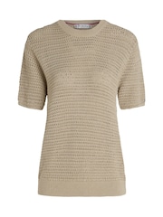 Tommy Hilfiger Natural Pointelle Crochet Crew Neck Short Sleeve Jumper - Image 5 of 6