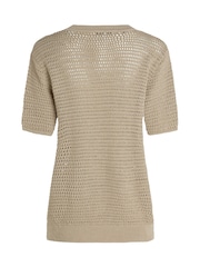 Tommy Hilfiger Natural Pointelle Crochet Crew Neck Short Sleeve Jumper - Image 6 of 6