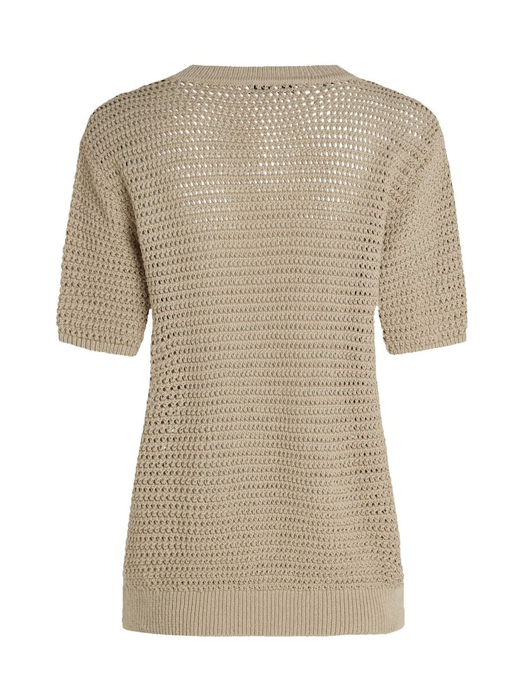 Tommy Hilfiger Natural Pointelle Crochet Crew Neck Short Sleeve Jumper - Image 6 of 6