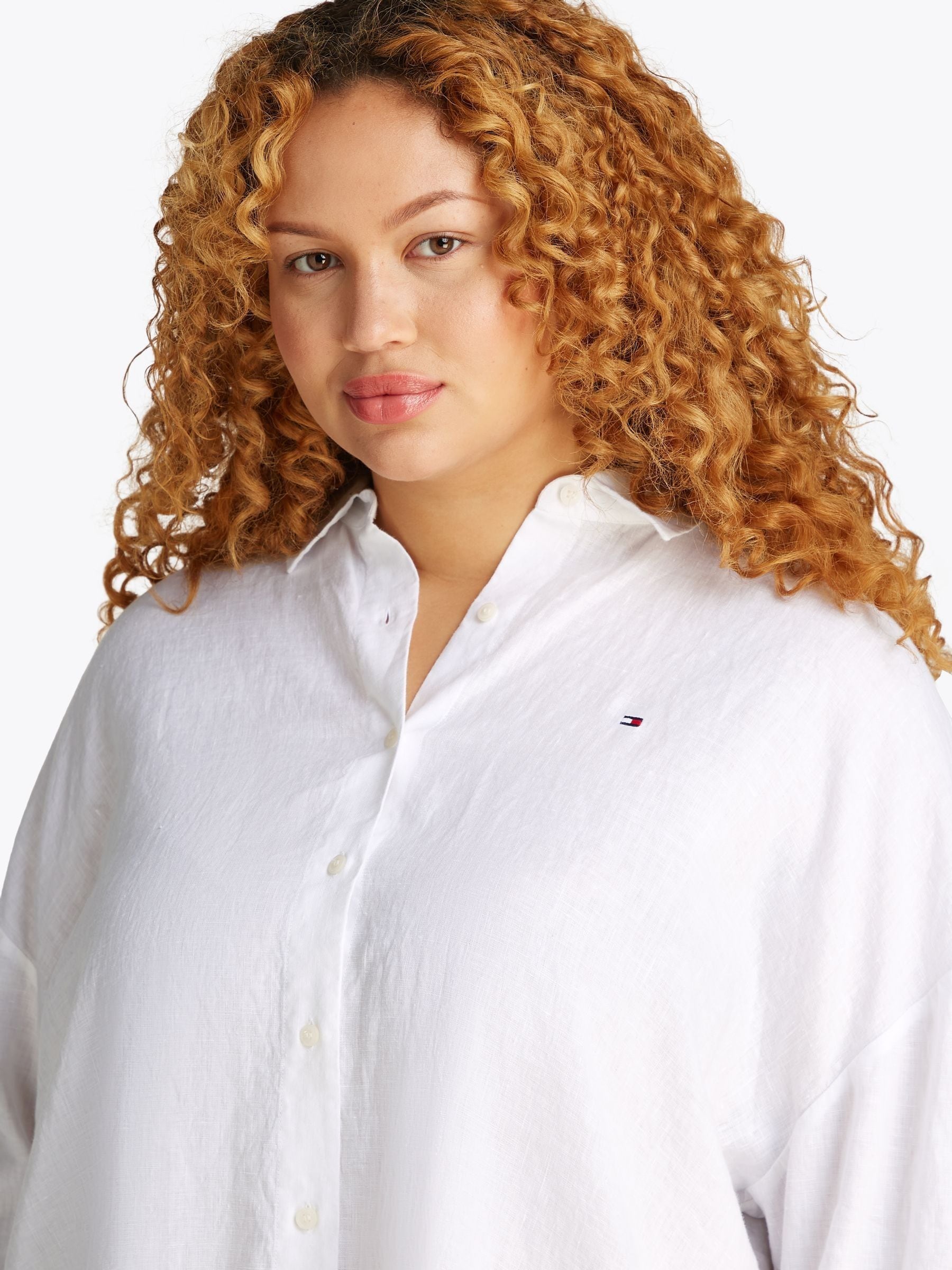 Buy Tommy Hilfiger White Curve Essential 100% Linen Easy Shirt