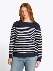 Tommy Hilfiger Blue Curve Cotton Jersey Stitch Boat Neck Jumper - Image 1 of 6