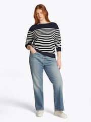 Tommy Hilfiger Blue Curve Cotton Jersey Stitch Boat Neck Jumper - Image 2 of 6