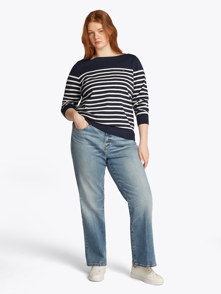 Tommy Hilfiger Blue Curve Cotton Jersey Stitch Boat Neck Jumper - Image 2 of 6