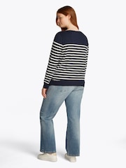 Tommy Hilfiger Blue Curve Cotton Jersey Stitch Boat Neck Jumper - Image 3 of 6
