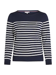 Tommy Hilfiger Blue Curve Cotton Jersey Stitch Boat Neck Jumper - Image 5 of 6