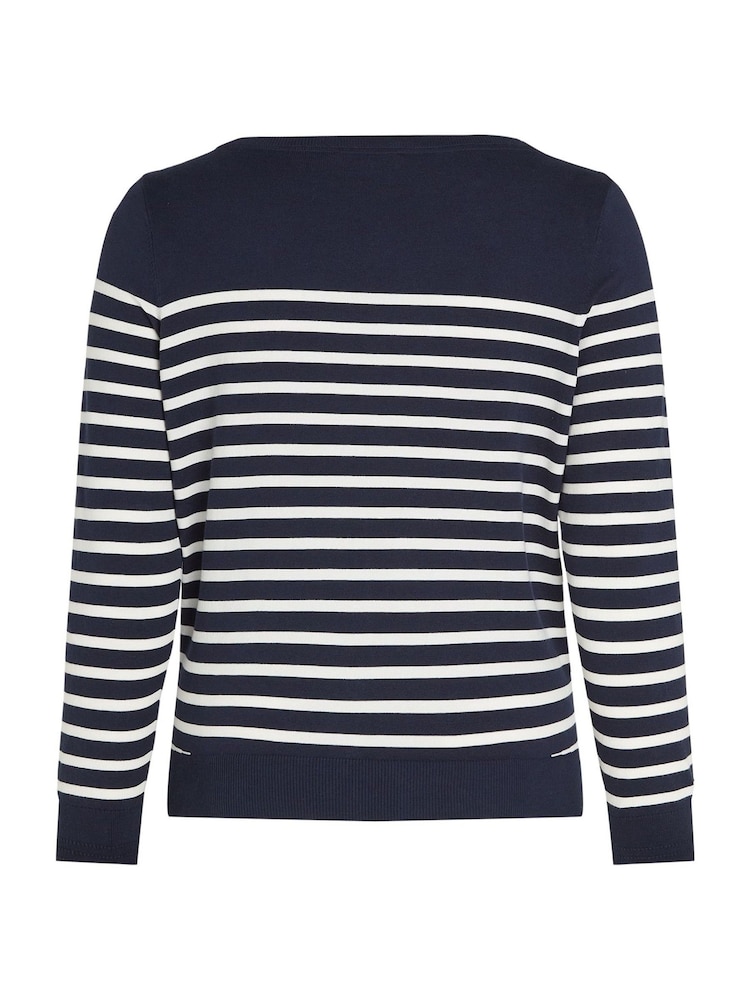Tommy Hilfiger Blue Curve Cotton Jersey Stitch Boat Neck Jumper - Image 6 of 6