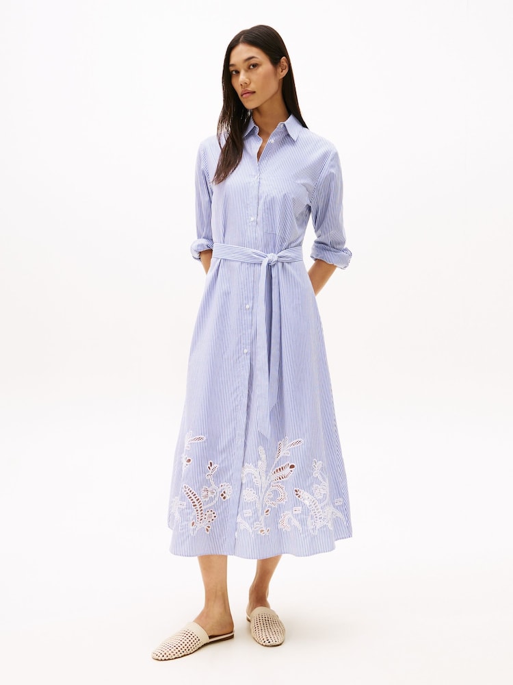 Tommy Hilfiger Blue Broderie Anglaise 100% Cotton Shirt Dress - Image 1 of 7