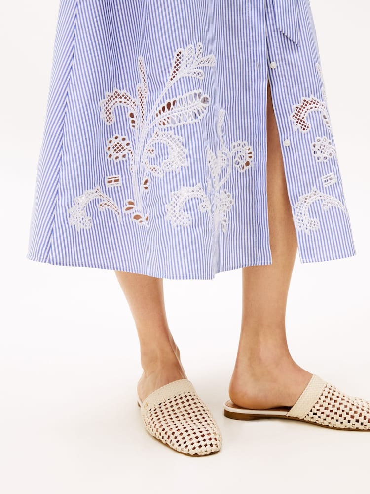 Tommy Hilfiger Blue Broderie Anglaise 100% Cotton Shirt Dress - Image 4 of 7