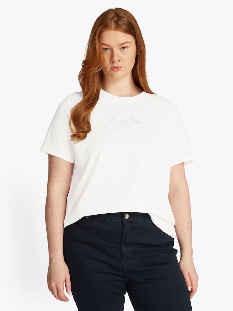 Белый - Tommy Hilfiger футболка из 100% хлопка классического кроя Curve - Изображение 1 из 6