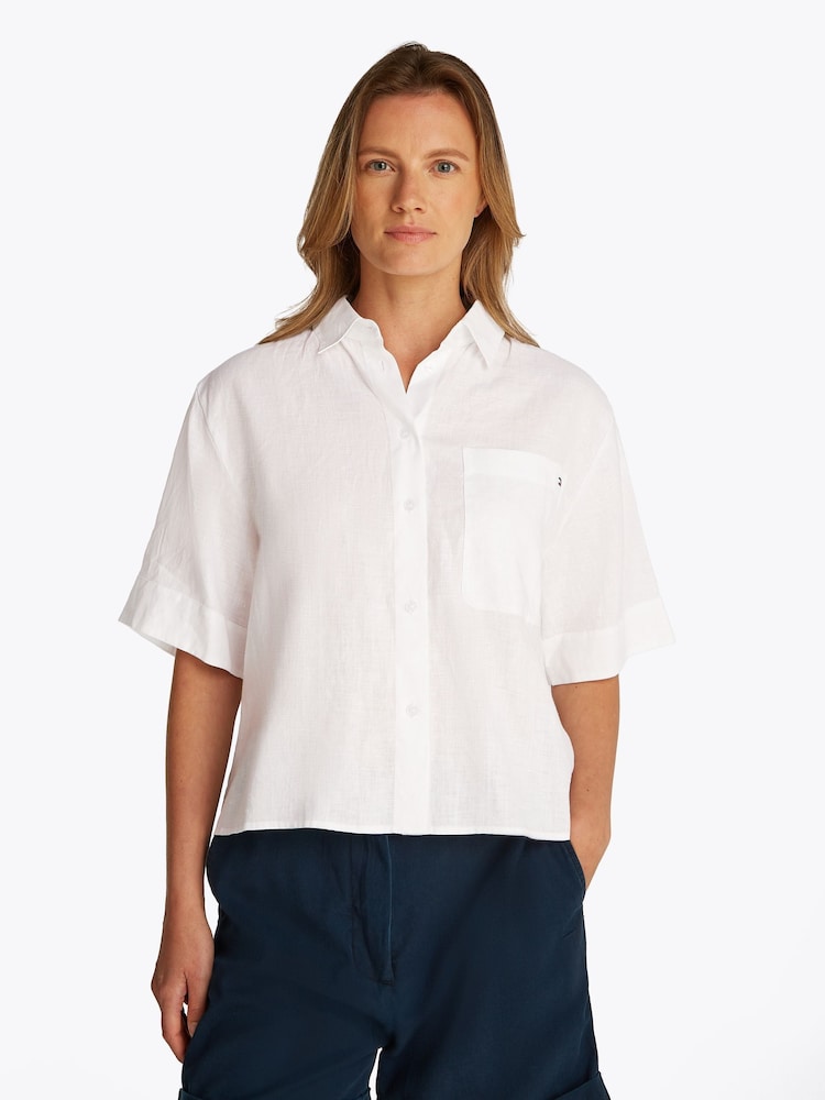 Tommy Hilfiger White Linen Short Sleeve 100% Linen Shirt - Image 1 of 6