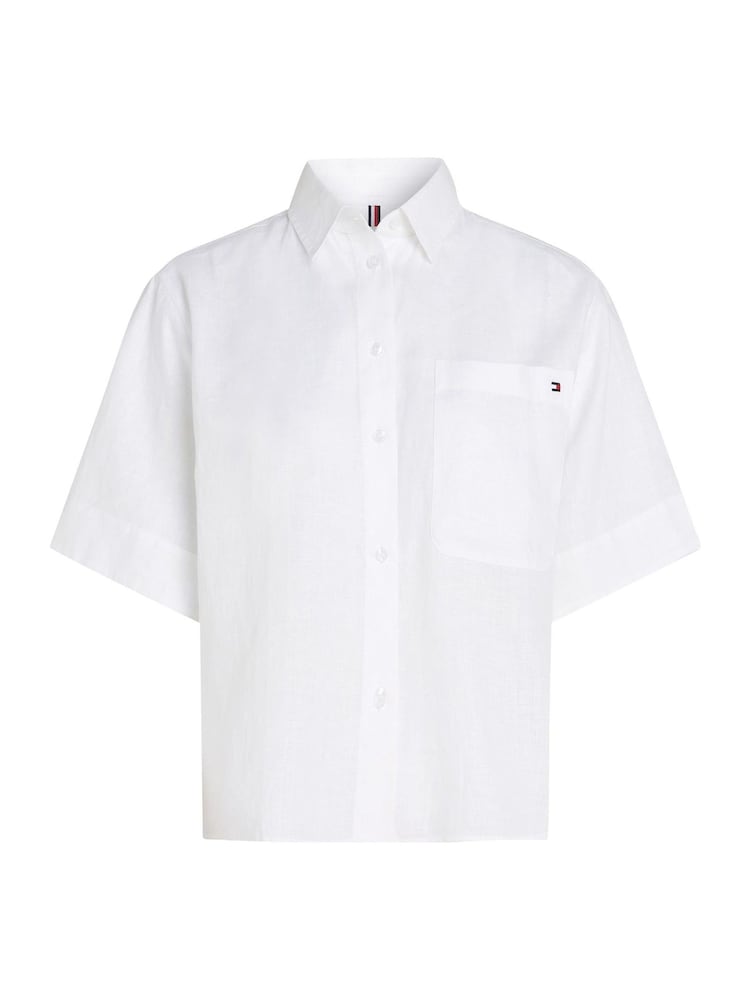 Tommy Hilfiger White Linen Short Sleeve 100% Linen Shirt - Image 5 of 6