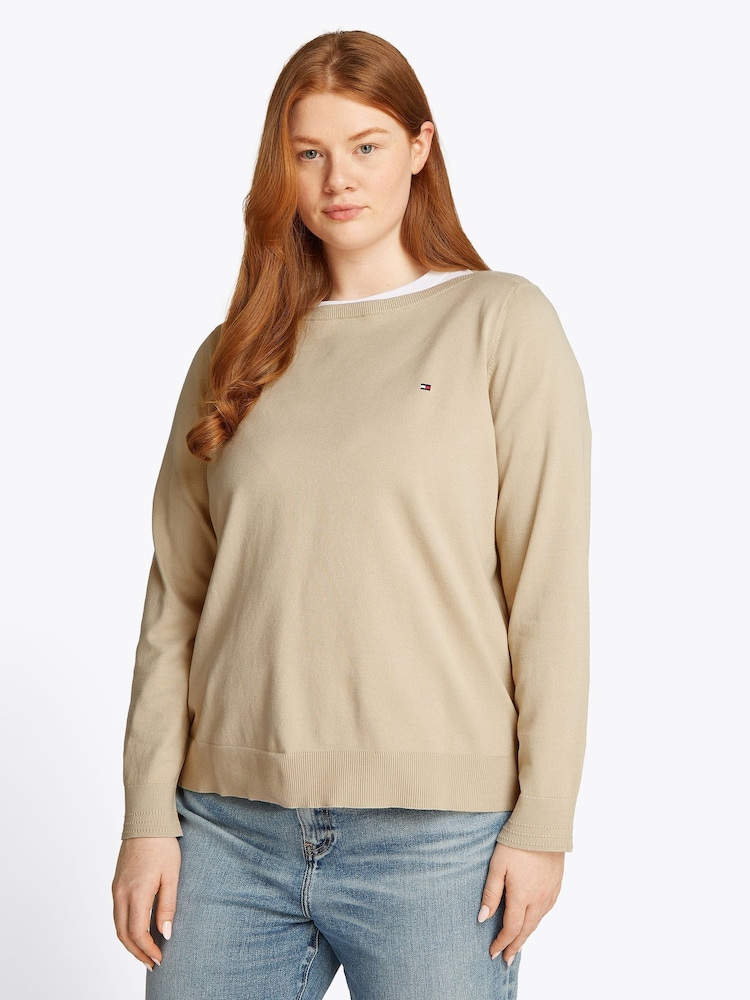 Tommy Hilfiger Natural Curve Cotton Jersey Stitch Boat Neck Jumper - Image 1 of 6