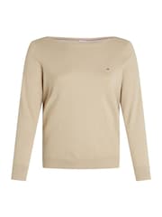 Tommy Hilfiger Natural Curve Cotton Jersey Stitch Boat Neck Jumper - Image 5 of 6