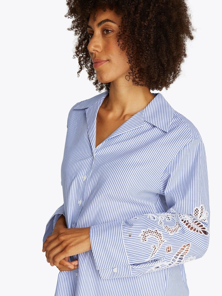 Tommy Hilfiger Blue Broderie Anglaise 100% Cotton Shirt - Image 3 of 6