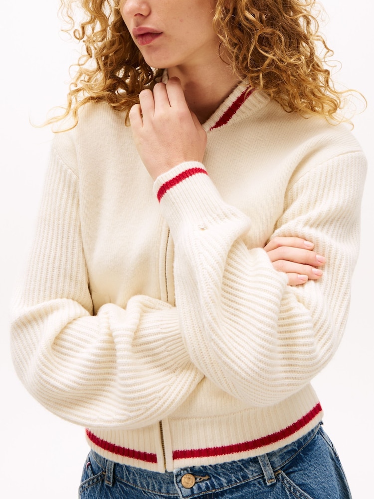 Tommy Hilfiger Cream x Sofia Richie Grainge Knit Bomber Jacket. - Image 4 of 4