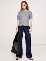 Banana Republic Blue Puff Sleeve Poplin Top - Image 1 of 6
